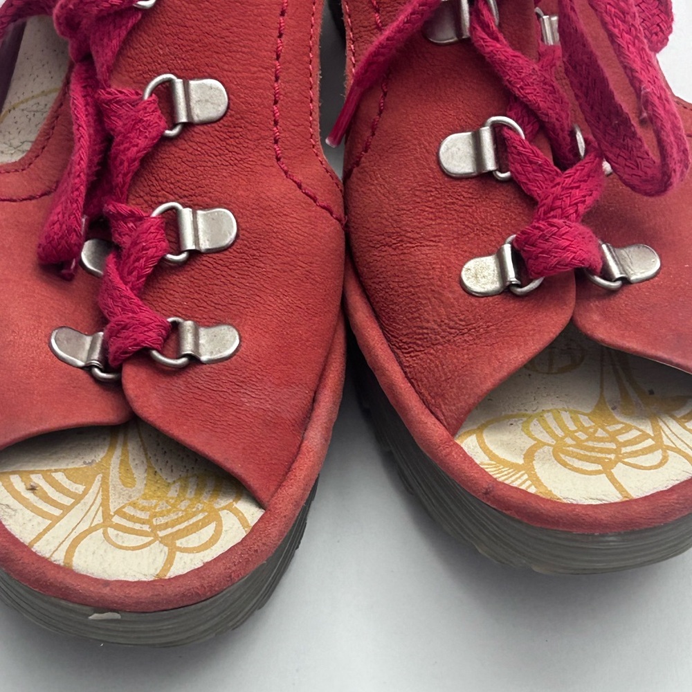FLY LONDON Red leather wedge sandals Size 40 - Picture 7 of 16